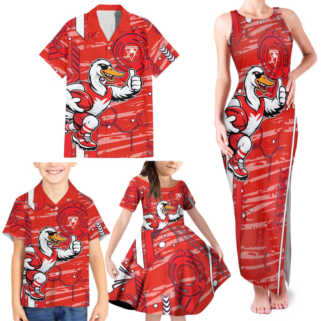 Sydney Swans Family Matching Tank Maxi Dress and Hawaiian Shirt Mascot Cartoon Football Illustration Style