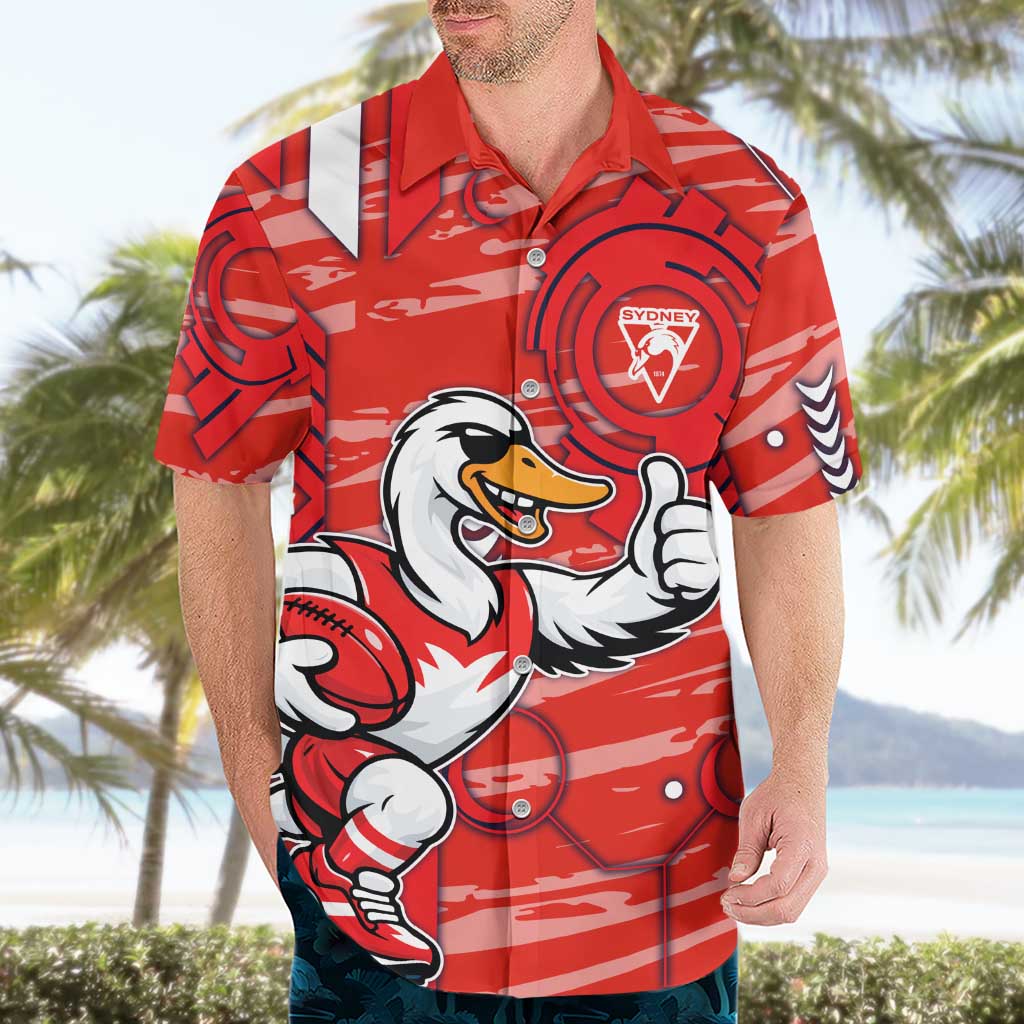 Sydney Swans Hawaiian Shirt Mascot Cartoon Football Illustration Style