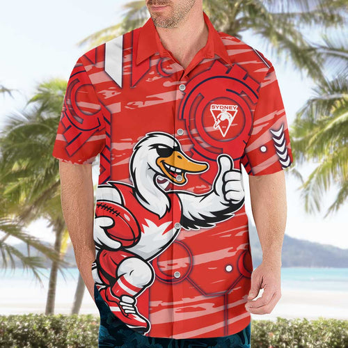 Sydney Swans Hawaiian Shirt Mascot Cartoon Football Illustration Style