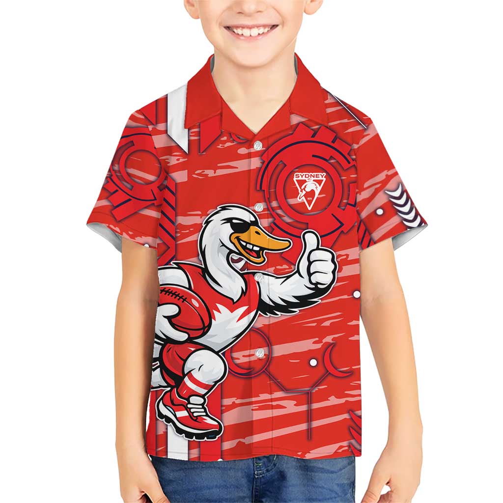 Sydney Swans Hawaiian Shirt Mascot Cartoon Football Illustration Style