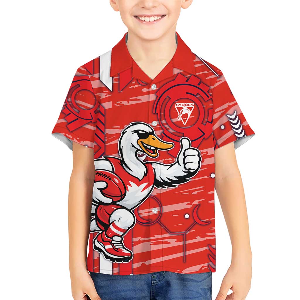 Sydney Swans Kid Hawaiian Shirt Mascot Cartoon Football Illustration Style