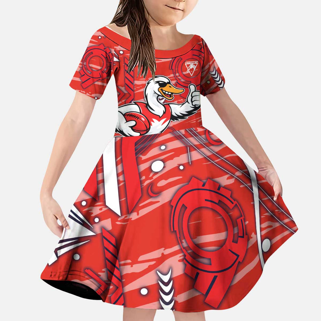 Sydney Swans Kid Short Sleeve Dress Mascot Cartoon Football Illustration Style