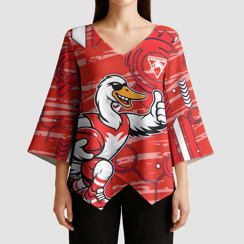 Sydney Swans Kimono Sleeve Blouse Mascot Cartoon Football Illustration Style