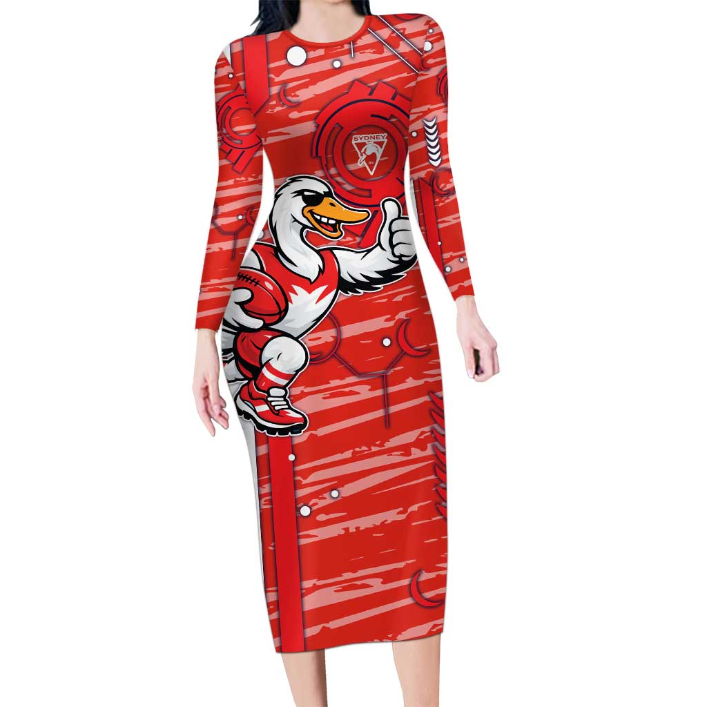 Sydney Swans Long Sleeve Bodycon Dress Mascot Cartoon Football Illustration Style