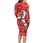 Sydney Swans Long Sleeve Bodycon Dress Mascot Cartoon Football Illustration Style