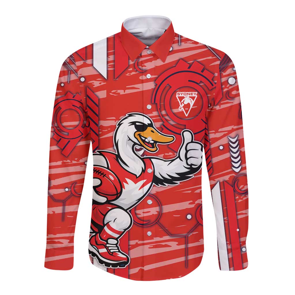 Sydney Swans Long Sleeve Button Shirt Mascot Cartoon Football Illustration Style