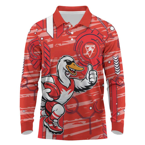 Sydney Swans Long Sleeve Polo Shirt Mascot Cartoon Football Illustration Style