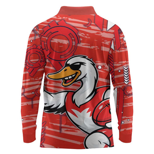 Sydney Swans Long Sleeve Polo Shirt Mascot Cartoon Football Illustration Style