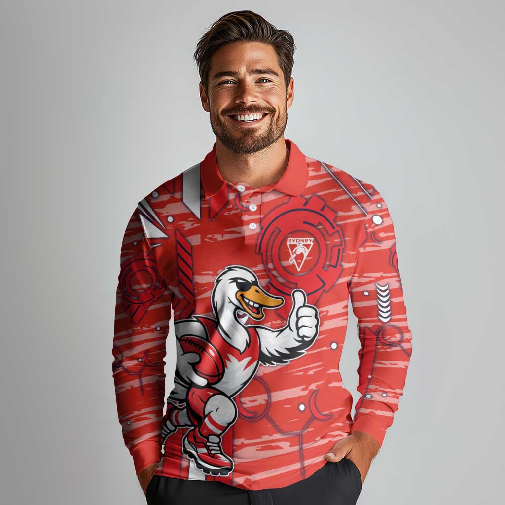 Sydney Swans Long Sleeve Polo Shirt Mascot Cartoon Football Illustration Style