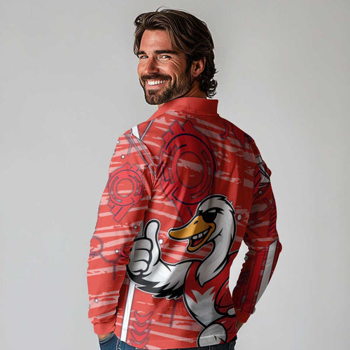 Sydney Swans Long Sleeve Polo Shirt Mascot Cartoon Football Illustration Style