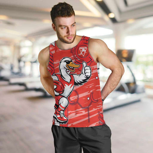 Sydney Swans Men Tank Top Mascot Cartoon Football Illustration Style