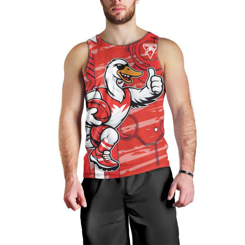 Sydney Swans Men Tank Top Mascot Cartoon Football Illustration Style