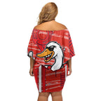 Sydney Swans Off Shoulder Short Dress Mascot Cartoon Football Illustration Style