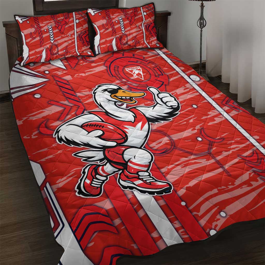 Sydney Swans Quilt Bed Set Mascot Cartoon Football Illustration Style