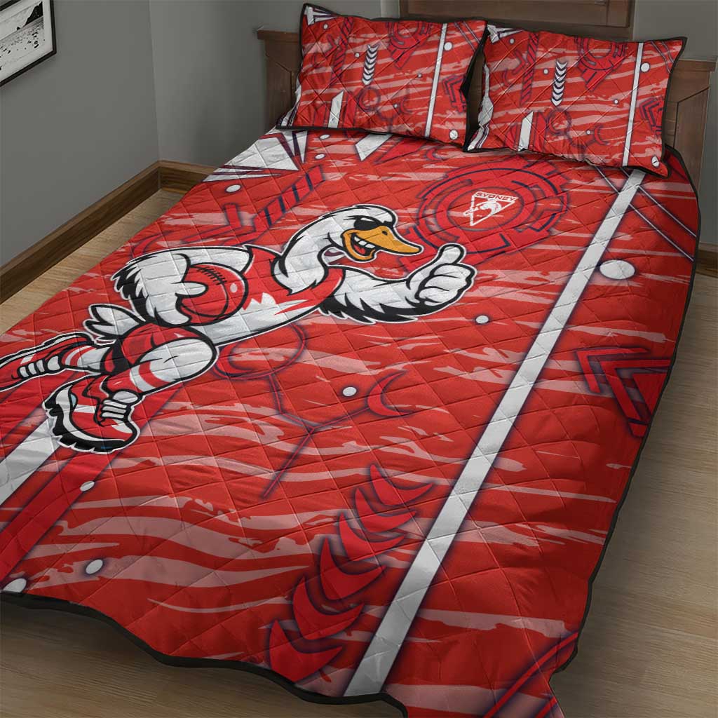 Sydney Swans Quilt Bed Set Mascot Cartoon Football Illustration Style