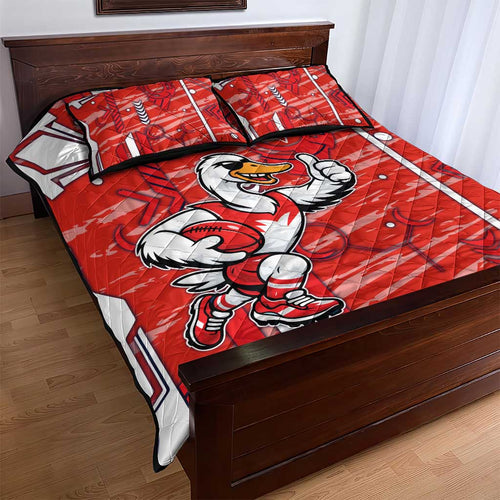 Sydney Swans Quilt Bed Set Mascot Cartoon Football Illustration Style