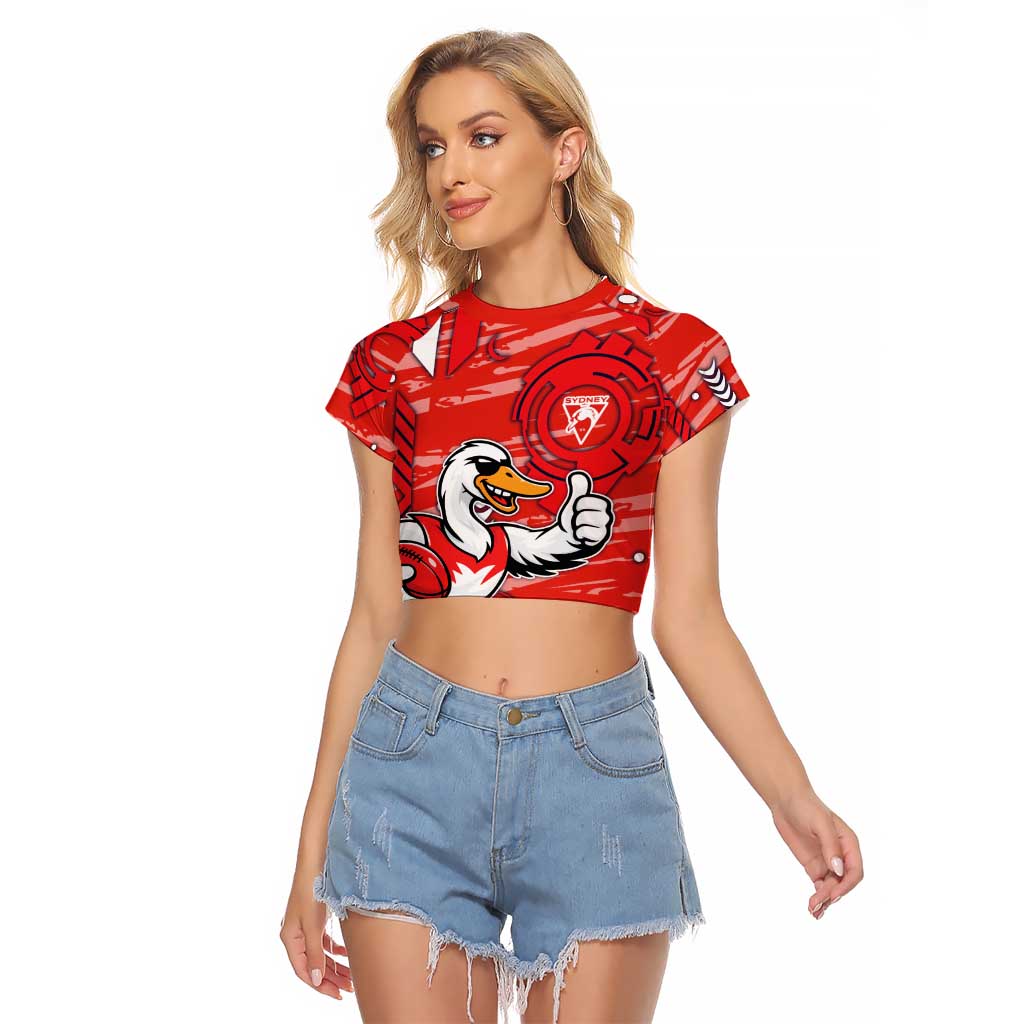 Sydney Swans Raglan Cropped T Shirt Mascot Cartoon Football Illustration Style