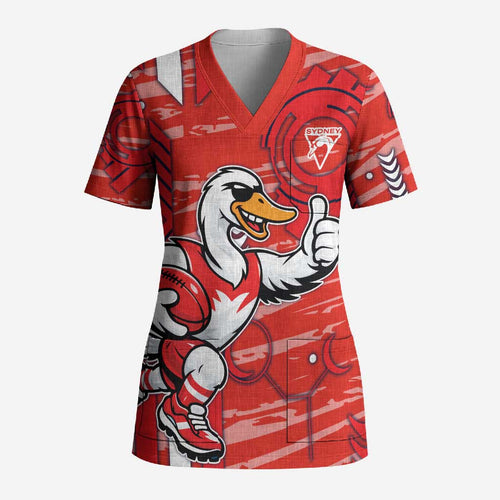 Sydney Swans Scrub Top Mascot Cartoon Football Illustration Style