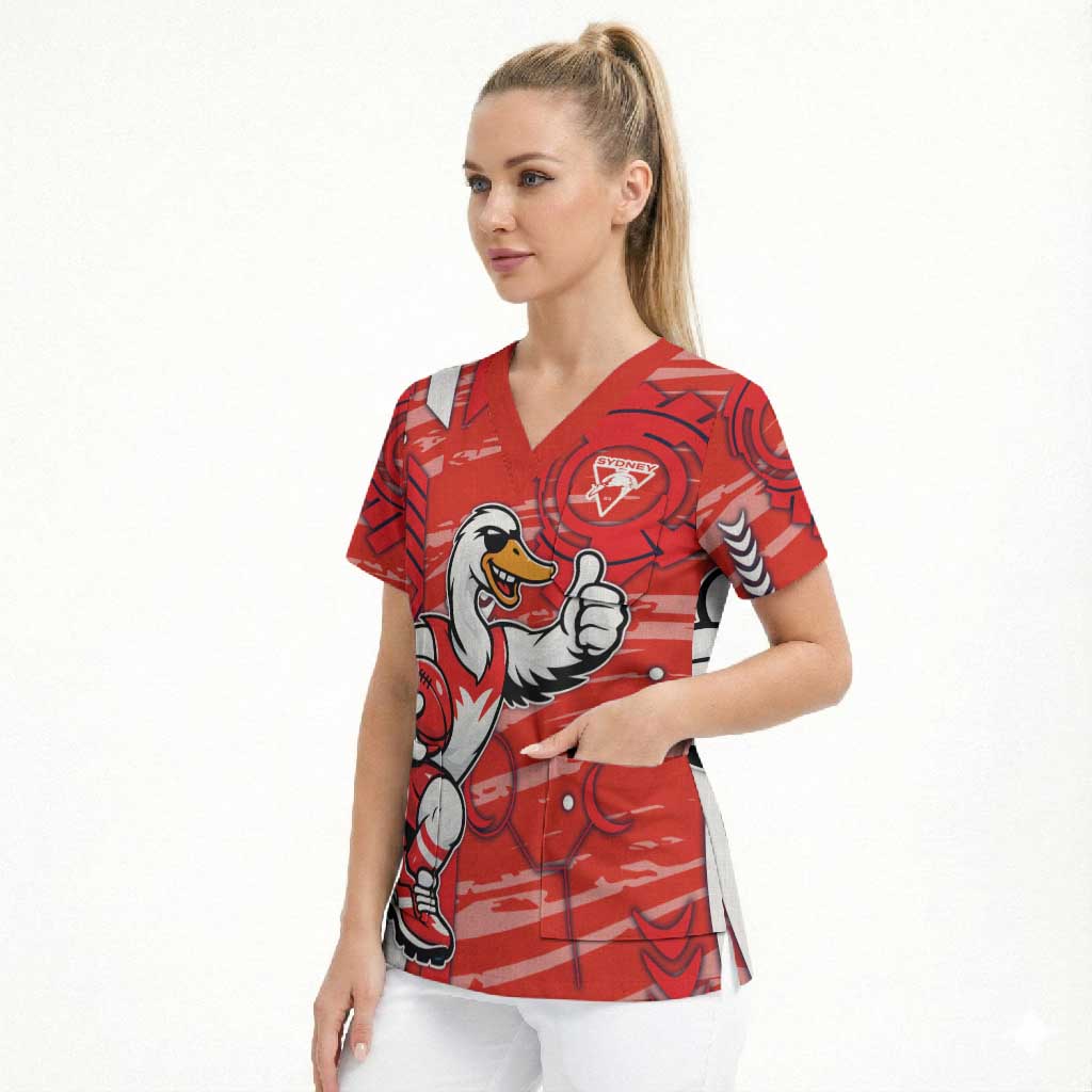Sydney Swans Scrub Top Mascot Cartoon Football Illustration Style