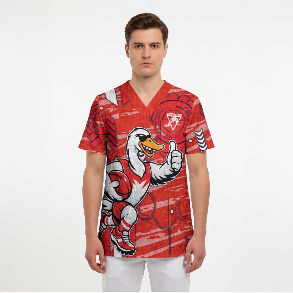 Sydney Swans Scrub Top Mascot Cartoon Football Illustration Style