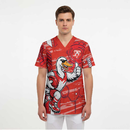 Sydney Swans Scrub Top Mascot Cartoon Football Illustration Style