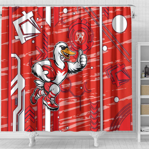 Sydney Swans Shower Curtain Mascot Cartoon Football Illustration Style