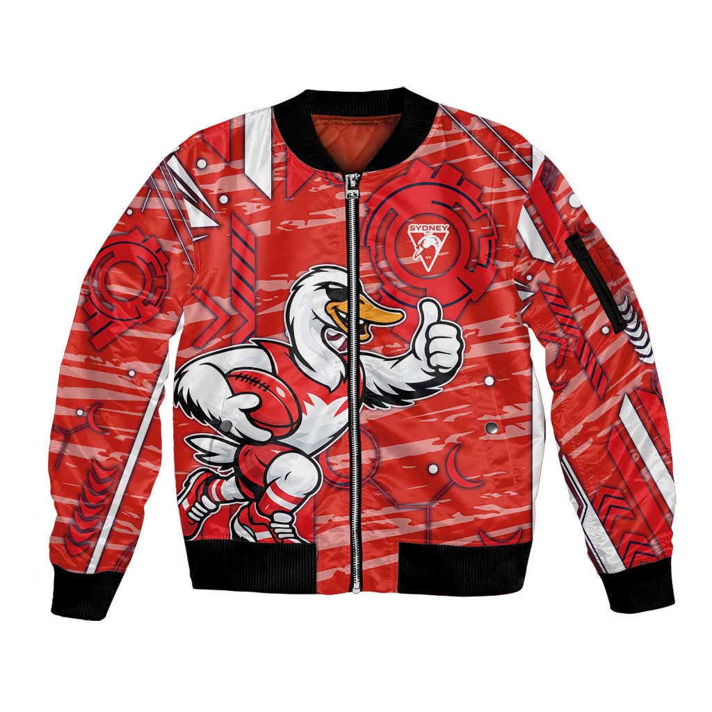 Sydney Swans Sleeve Zip Bomber Jacket Mascot Cartoon Football Illustration Style