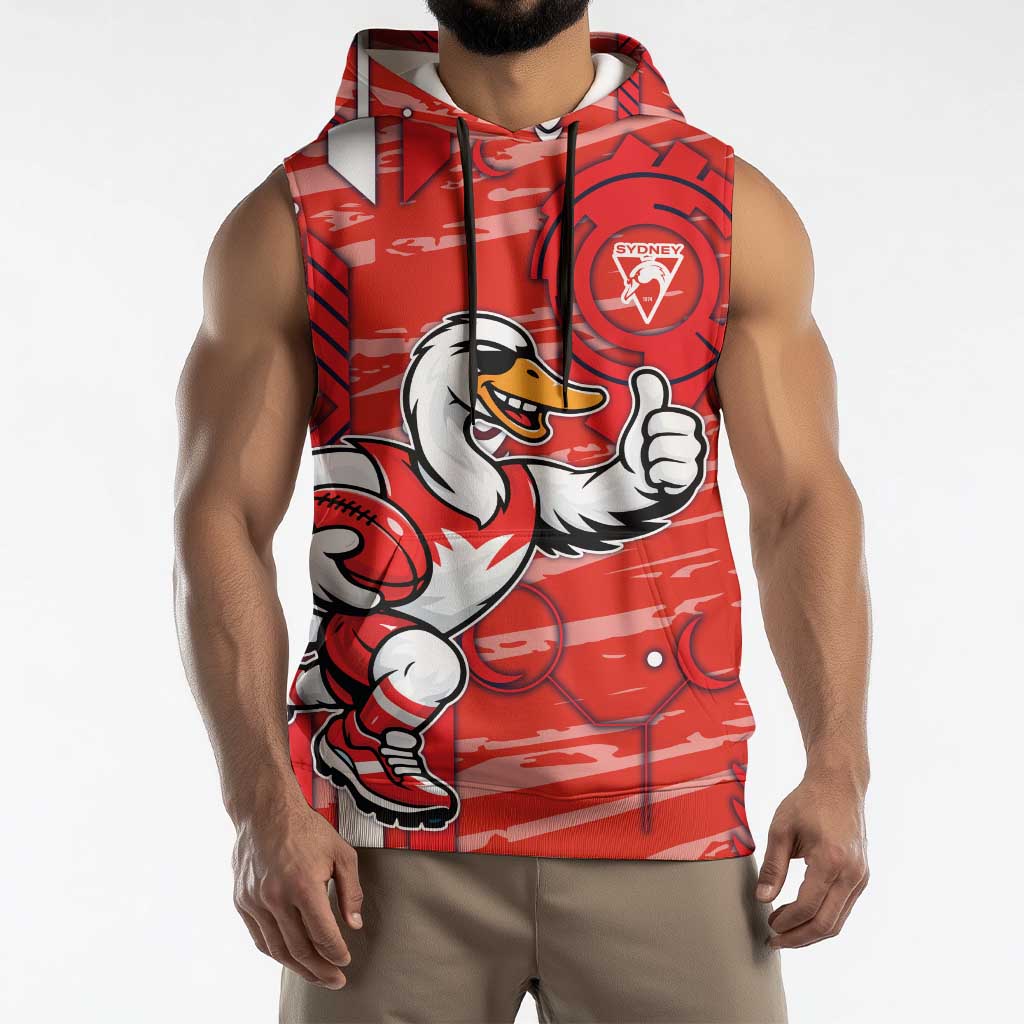 Sydney Swans Sleeveless Hoodie Mascot Cartoon Football Illustration Style