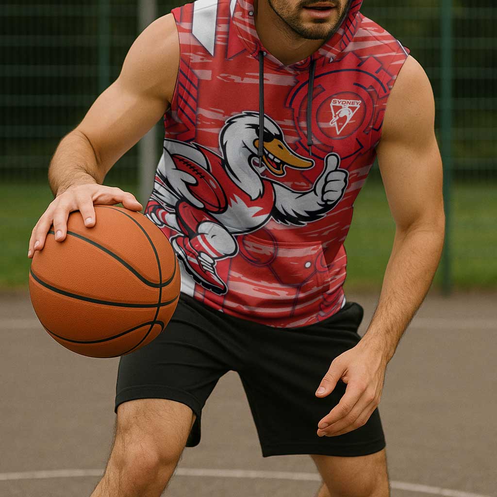 Sydney Swans Sleeveless Hoodie Mascot Cartoon Football Illustration Style
