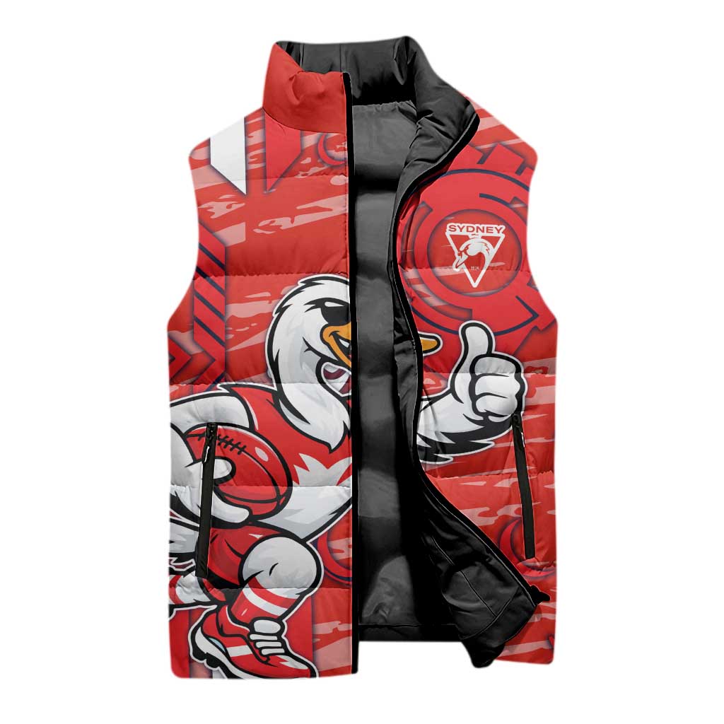 Sydney Swans Sleeveless Puffer Jacket Mascot Cartoon Football Illustration Style