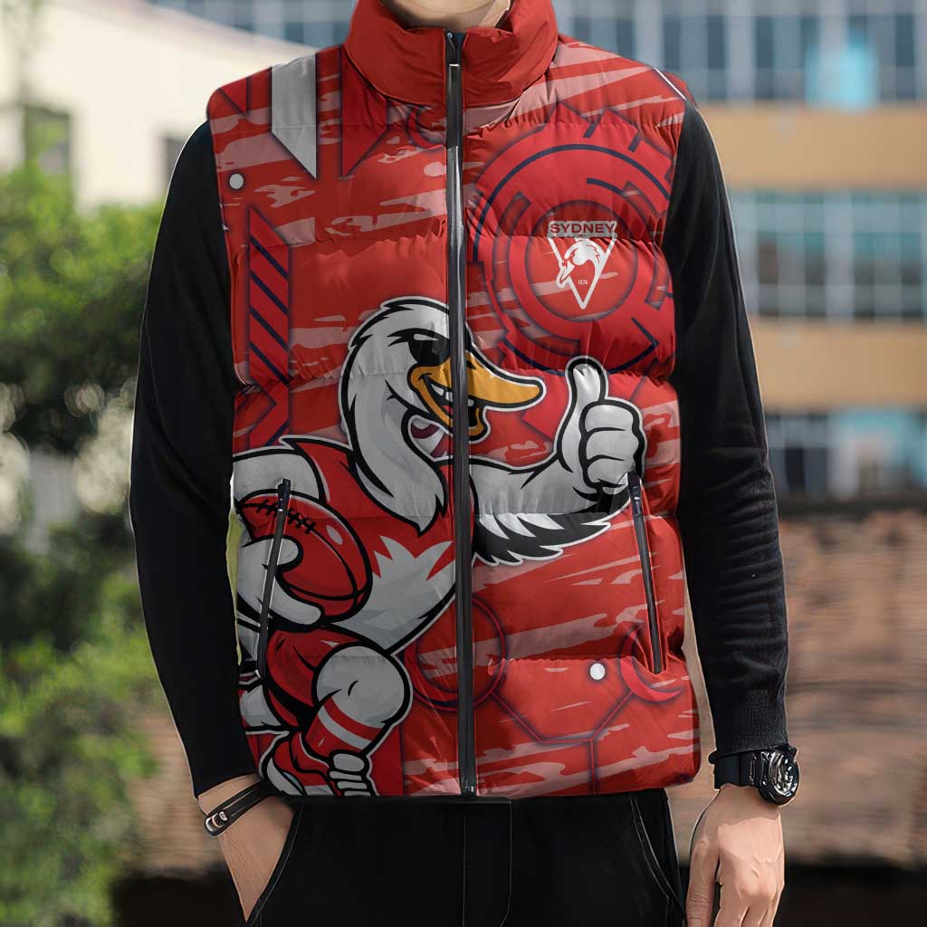 Sydney Swans Sleeveless Puffer Jacket Mascot Cartoon Football Illustration Style