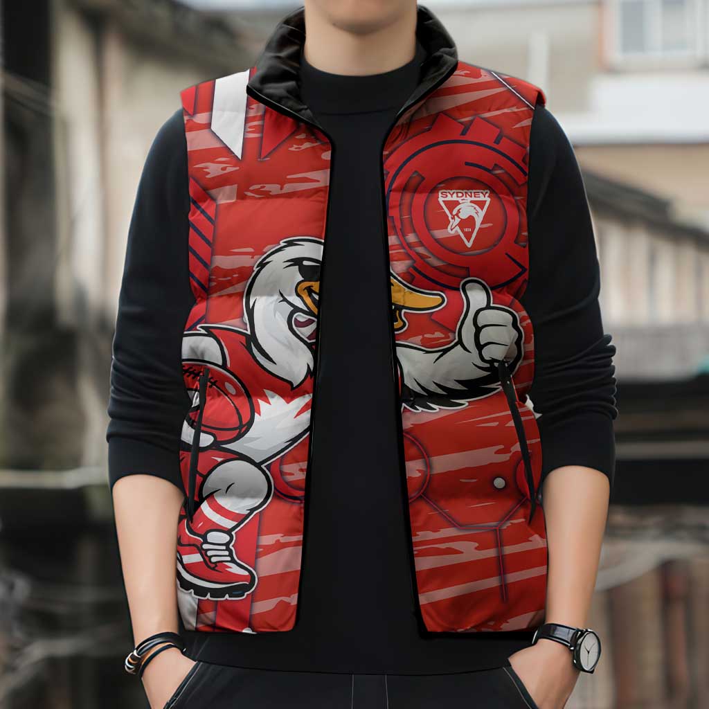 Sydney Swans Sleeveless Puffer Jacket Mascot Cartoon Football Illustration Style