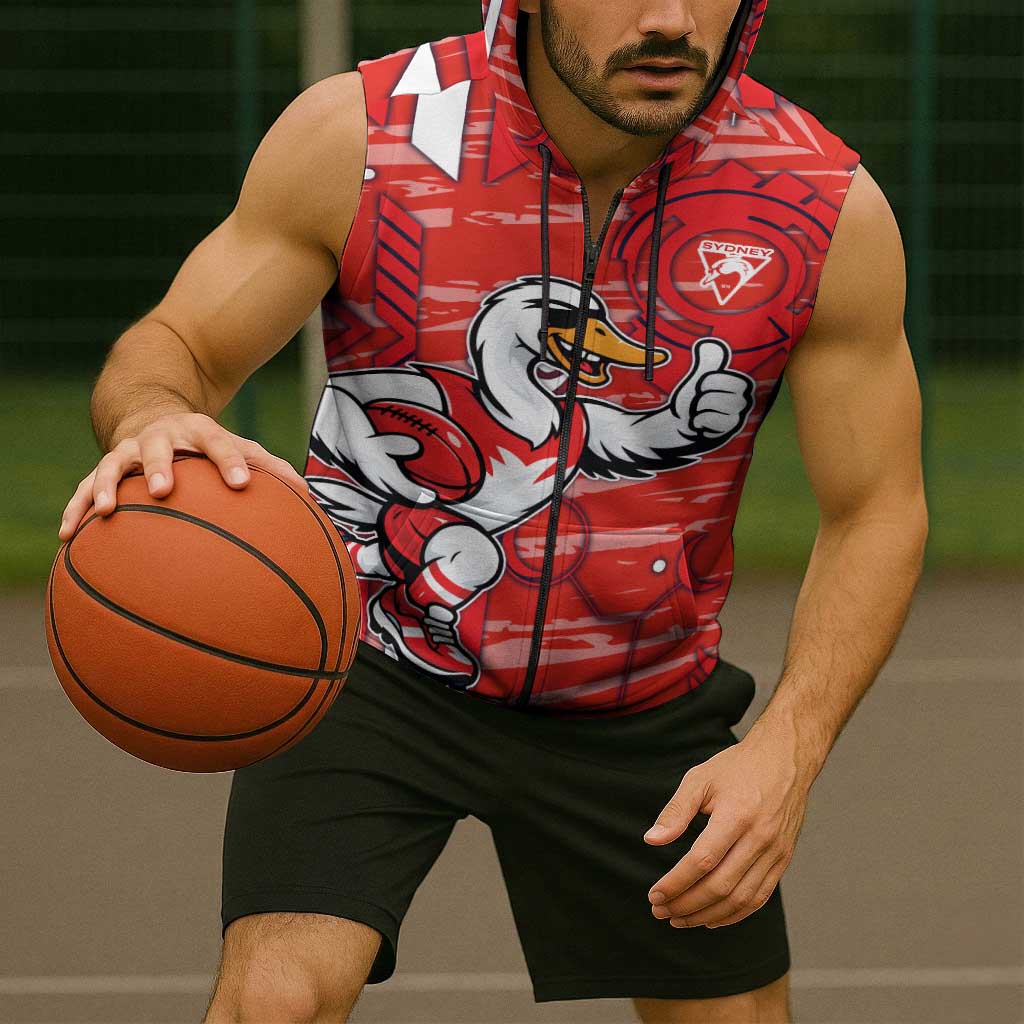 Sydney Swans Sleeveless Zip Hoodie Mascot Cartoon Football Illustration Style