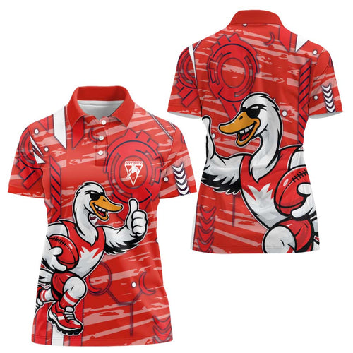 Sydney Swans Women Polo Shirt Mascot Cartoon Football Illustration Style