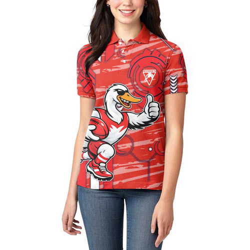 Sydney Swans Women Polo Shirt Mascot Cartoon Football Illustration Style