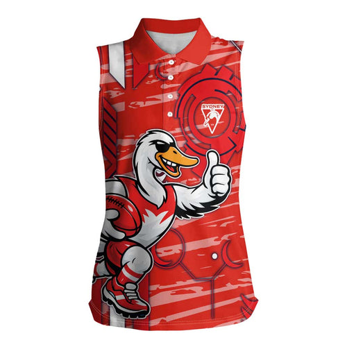 Sydney Swans Women Sleeveless Polo Shirt Mascot Cartoon Football Illustration Style