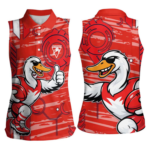Sydney Swans Women Sleeveless Polo Shirt Mascot Cartoon Football Illustration Style