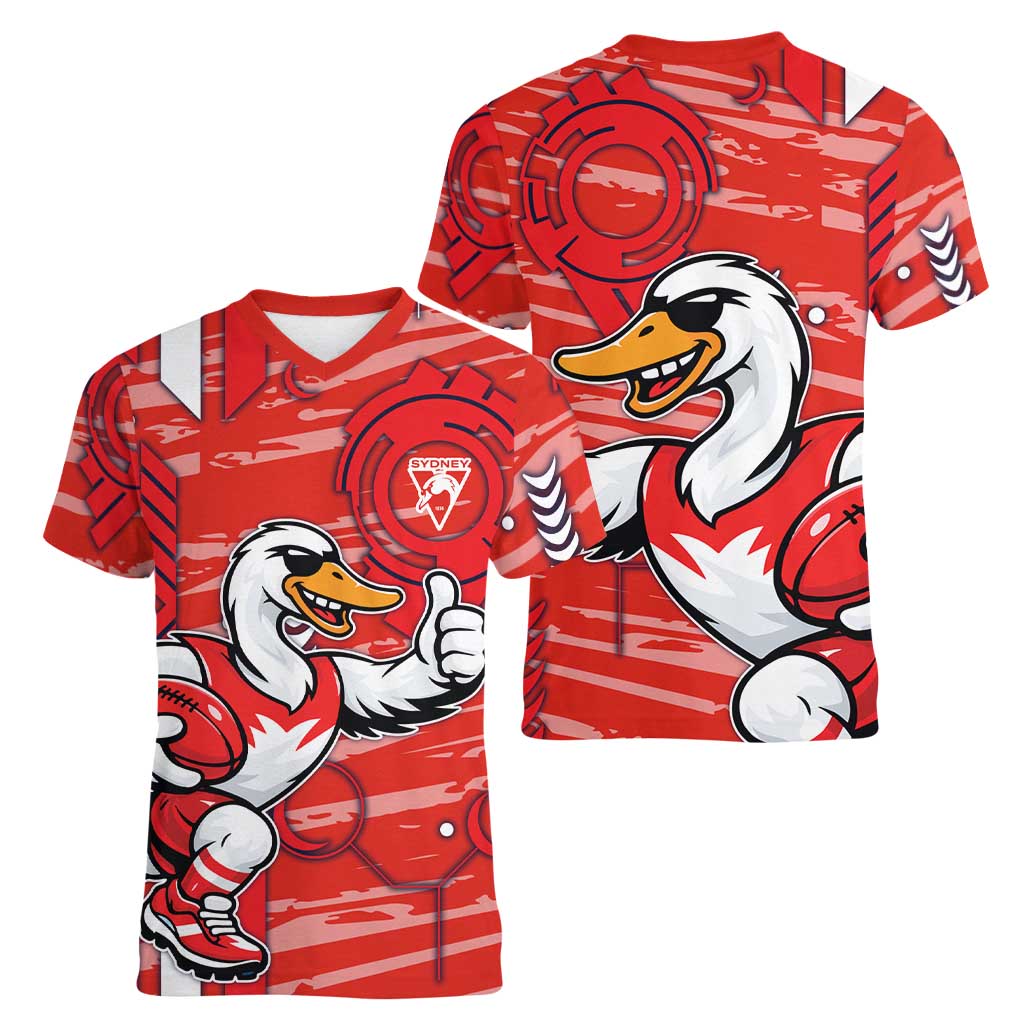 Sydney Swans Women V-Neck T-Shirt Mascot Cartoon Football Illustration Style