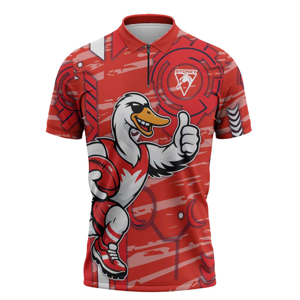 Sydney Swans Zipper Polo Shirt Mascot Cartoon Football Illustration Style