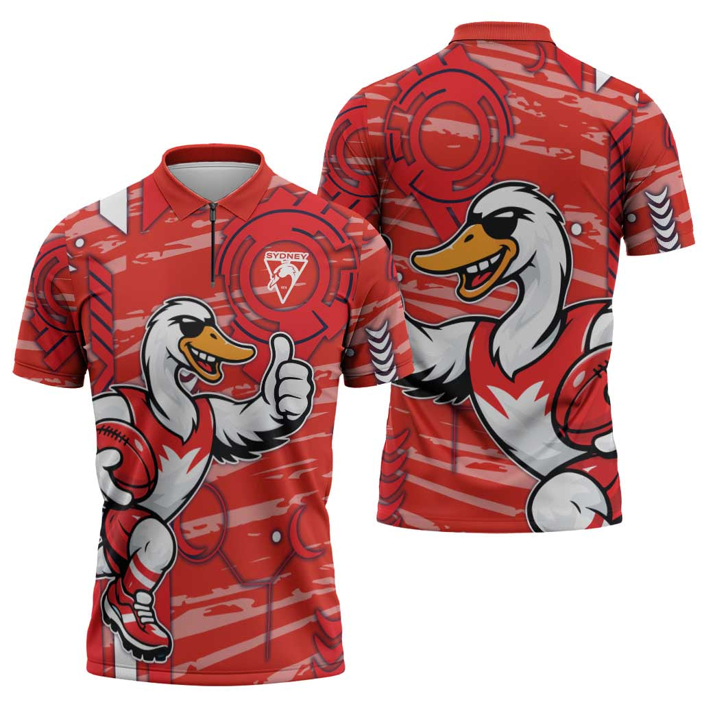 Sydney Swans Zipper Polo Shirt Mascot Cartoon Football Illustration Style