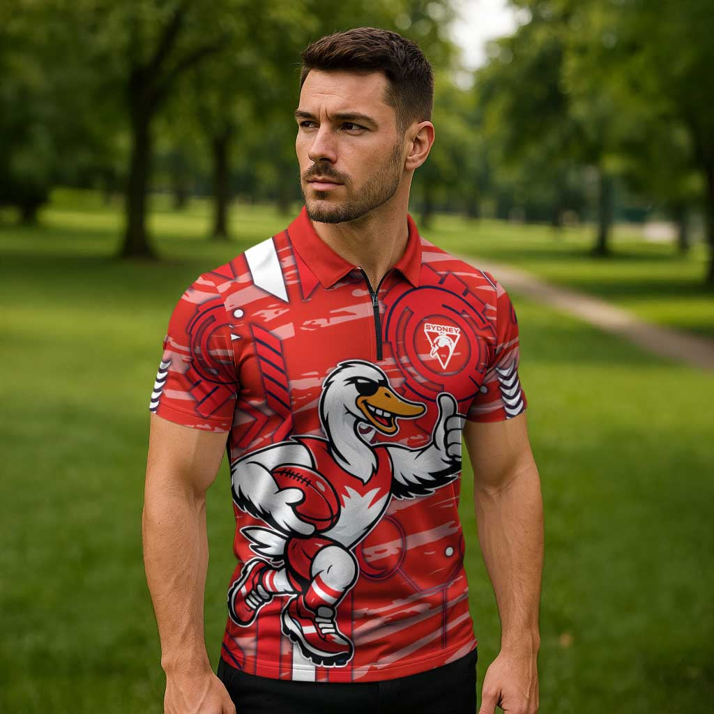 Sydney Swans Zipper Polo Shirt Mascot Cartoon Football Illustration Style