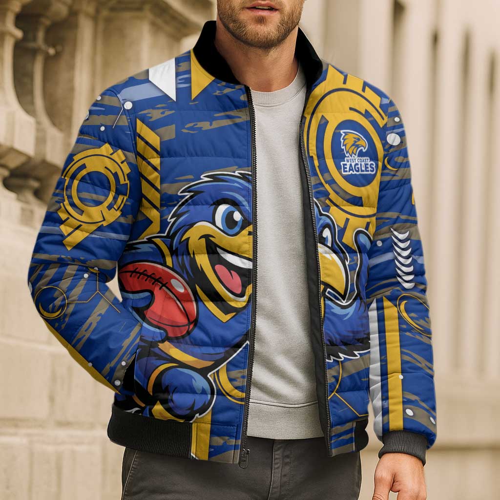 West Coast Eagles Bomber Puffer Jacket Mascot Cartoon Football Illustration Style