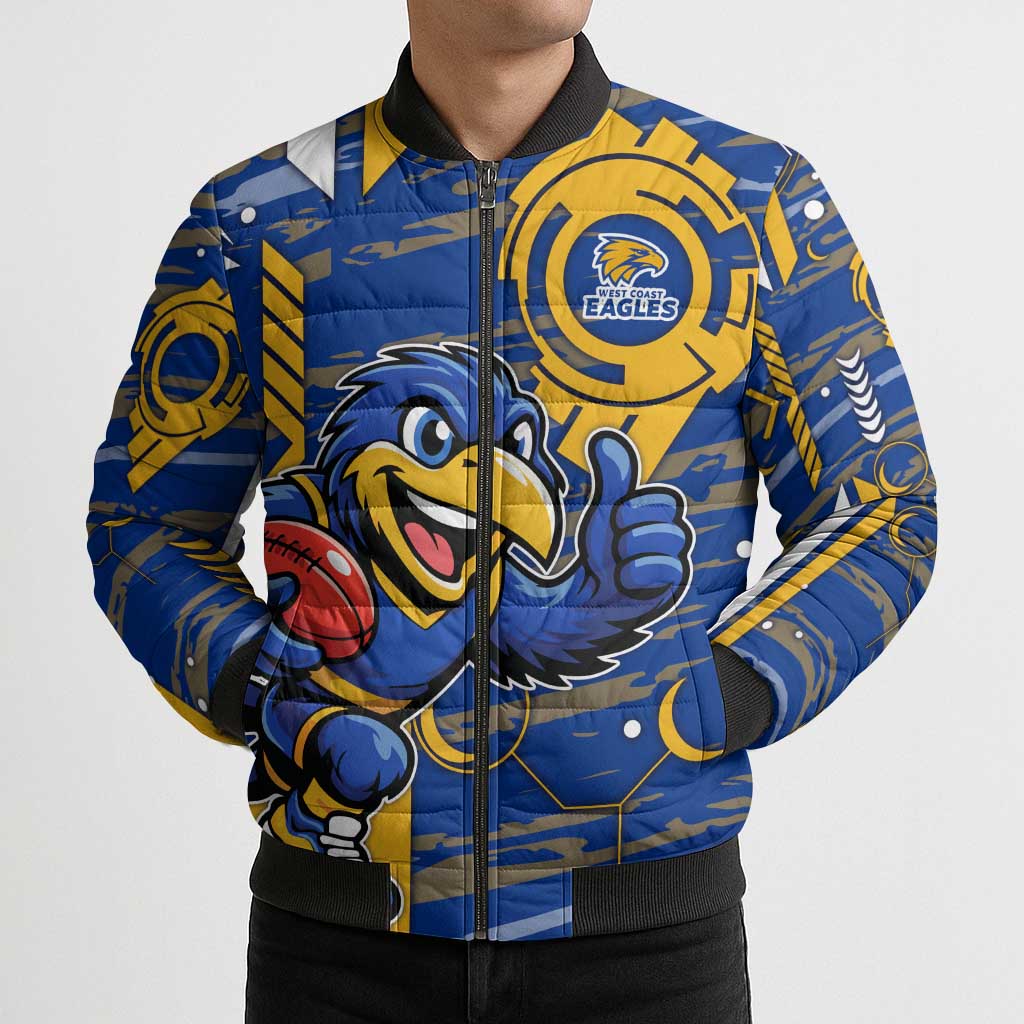 West Coast Eagles Bomber Puffer Jacket Mascot Cartoon Football Illustration Style