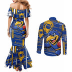 West Coast Eagles Couples Matching Mermaid Dress and Long Sleeve Button Shirt Mascot Cartoon Football Illustration Style