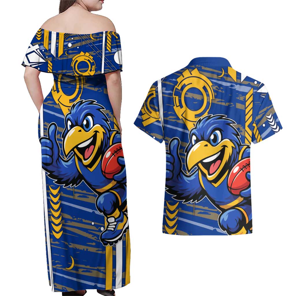West Coast Eagles Couples Matching Off Shoulder Maxi Dress and Hawaiian Shirt Mascot Cartoon Football Illustration Style