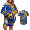 West Coast Eagles Couples Matching Off Shoulder Short Dress and Hawaiian Shirt Mascot Cartoon Football Illustration Style