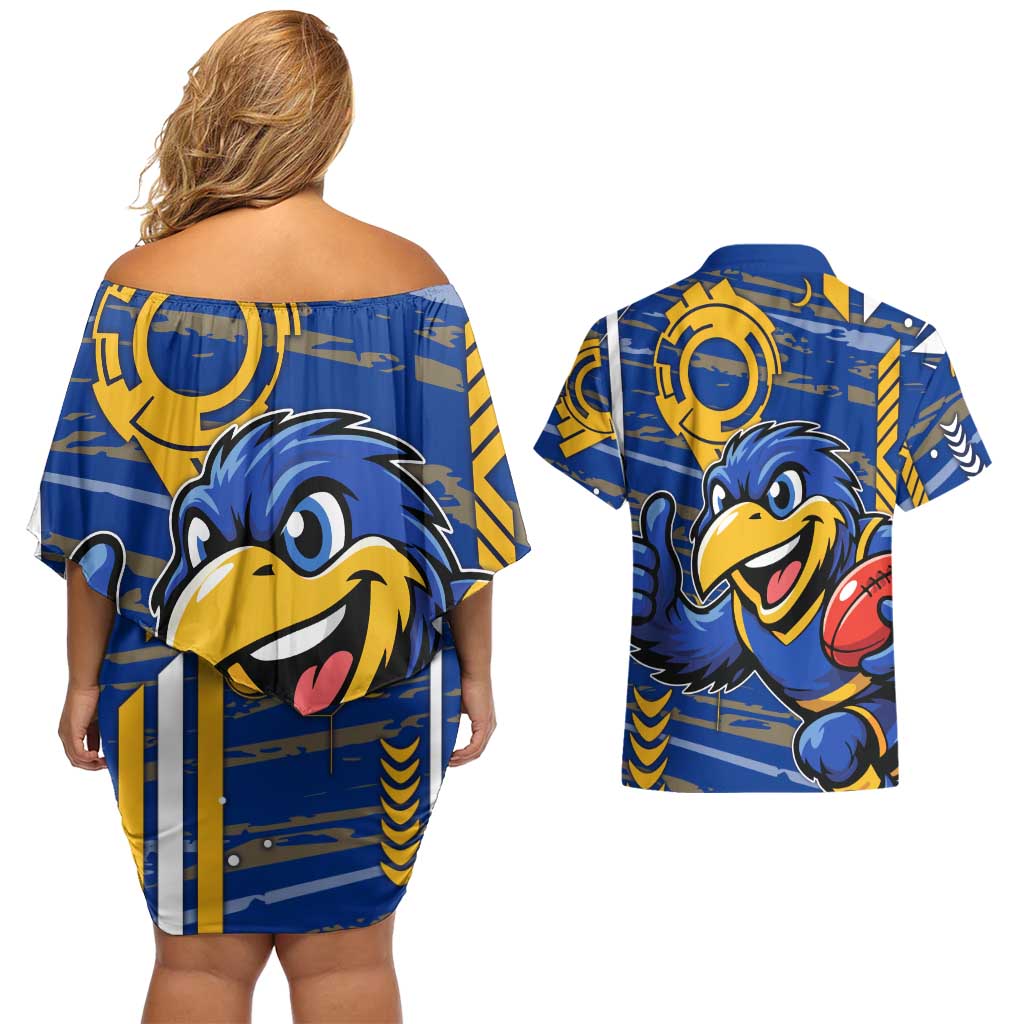 West Coast Eagles Couples Matching Off Shoulder Short Dress and Hawaiian Shirt Mascot Cartoon Football Illustration Style