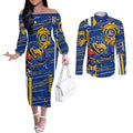 West Coast Eagles Couples Matching Off The Shoulder Long Sleeve Dress and Long Sleeve Button Shirt Mascot Cartoon Football Illustration Style