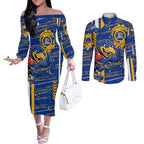 West Coast Eagles Couples Matching Off The Shoulder Long Sleeve Dress and Long Sleeve Button Shirt Mascot Cartoon Football Illustration Style