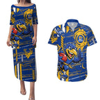 West Coast Eagles Couples Matching Puletasi and Hawaiian Shirt Mascot Cartoon Football Illustration Style